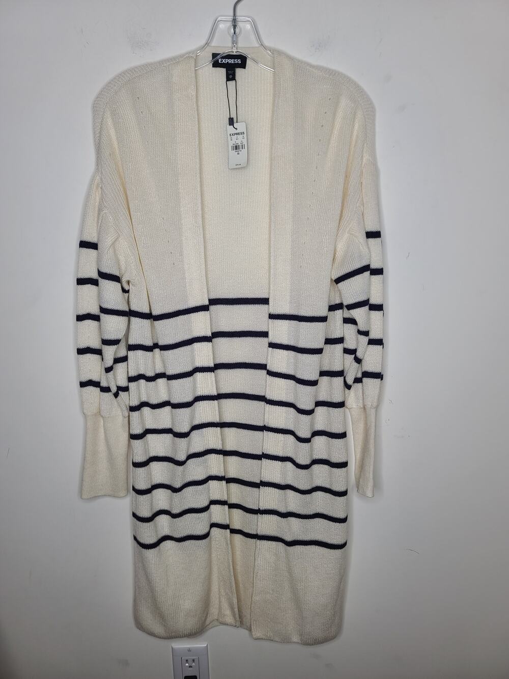NWT Express cream navy striped long sleeve open cardigan sweater - XS